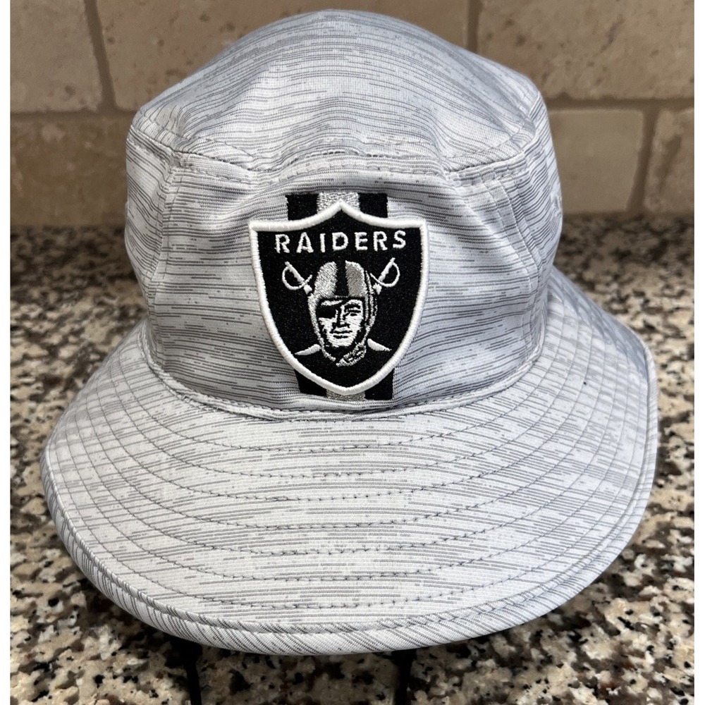 Raiders Gray NFL Football New Era Bucket Hat Wide Brim Gray Heathered M/L